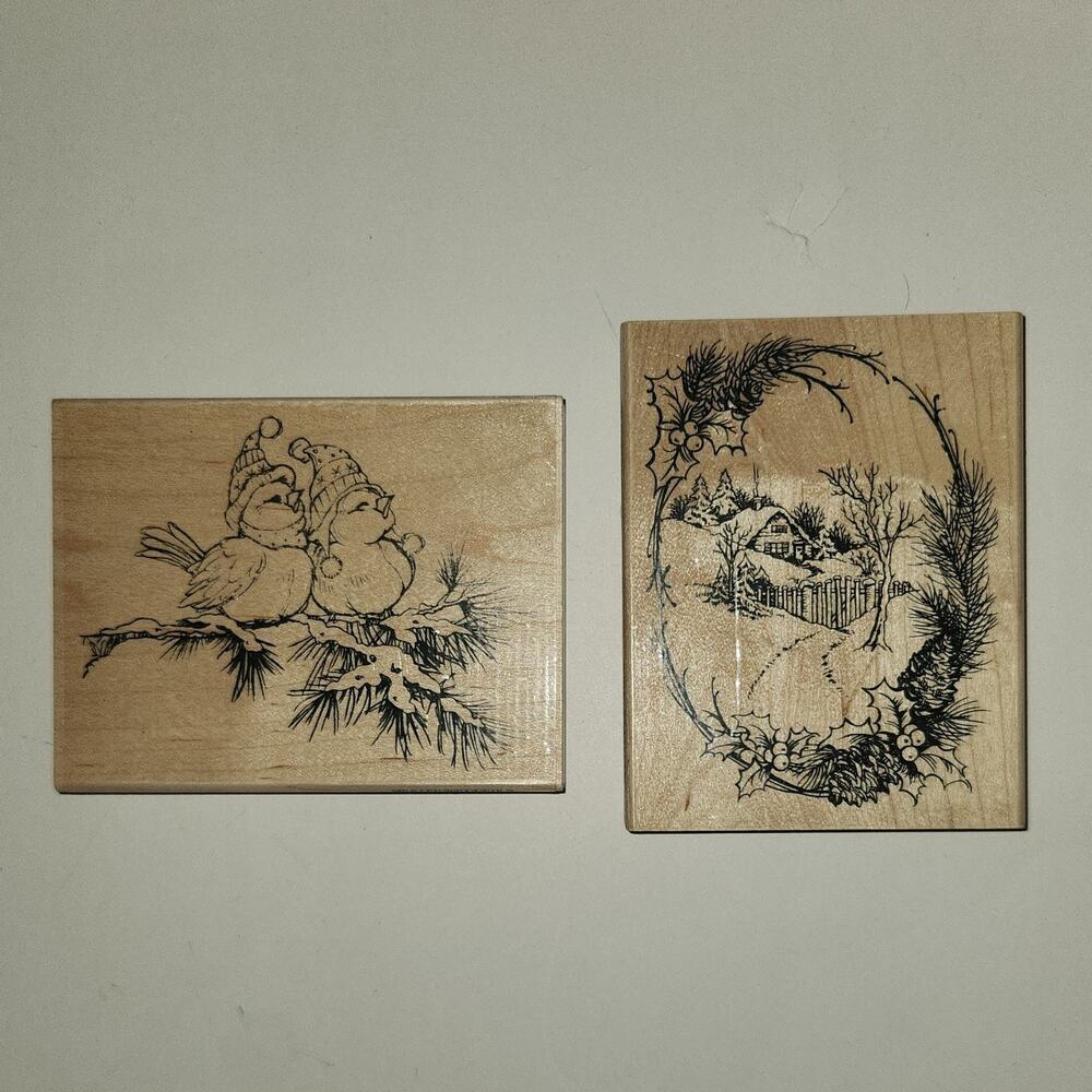Stampendous Christmas Cottage Winter Birds O Christmas Tree Stamps 4x5 Rubber